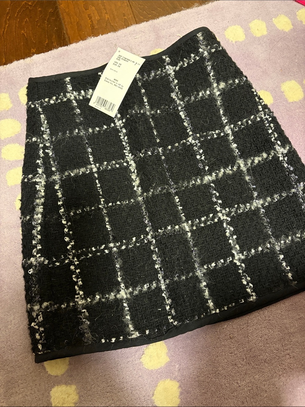 Mango Black and White Tweed Mini Skirt